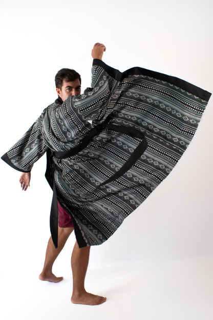 ✦ Sinag Lines - Ethnic Black & White Kimono with Cotton Lining