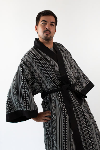 ✦ Sinag Lines - Ethnic Black & White Kimono with Cotton Lining