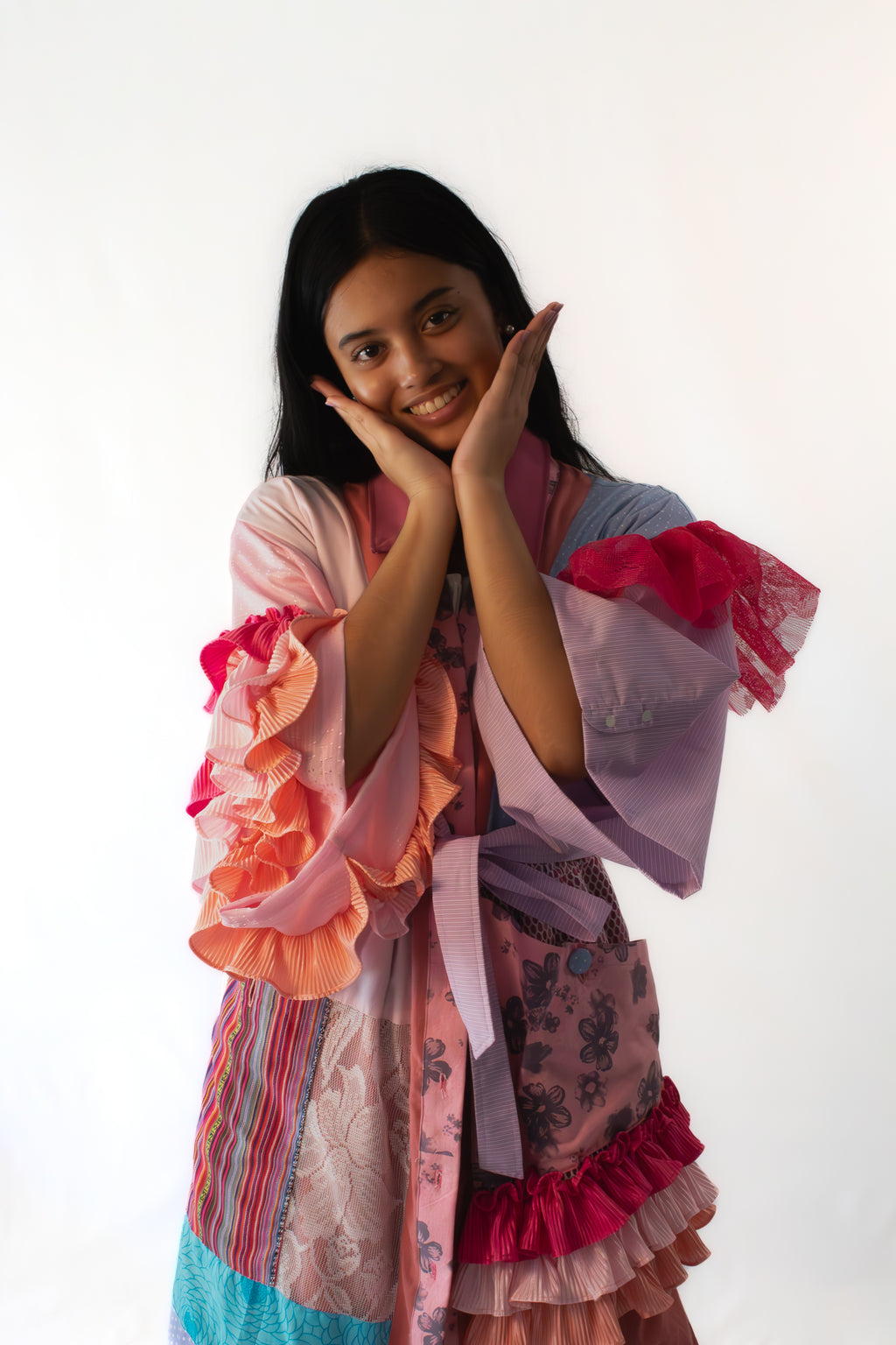 ✦ Gandang Chaos - Exclusive Pink Patchwork Kimono Dress with Cotton Lining