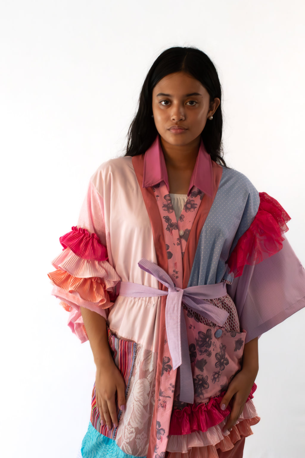 ✦ Gandang Chaos - Exclusive Pink Patchwork Kimono Dress with Cotton Lining
