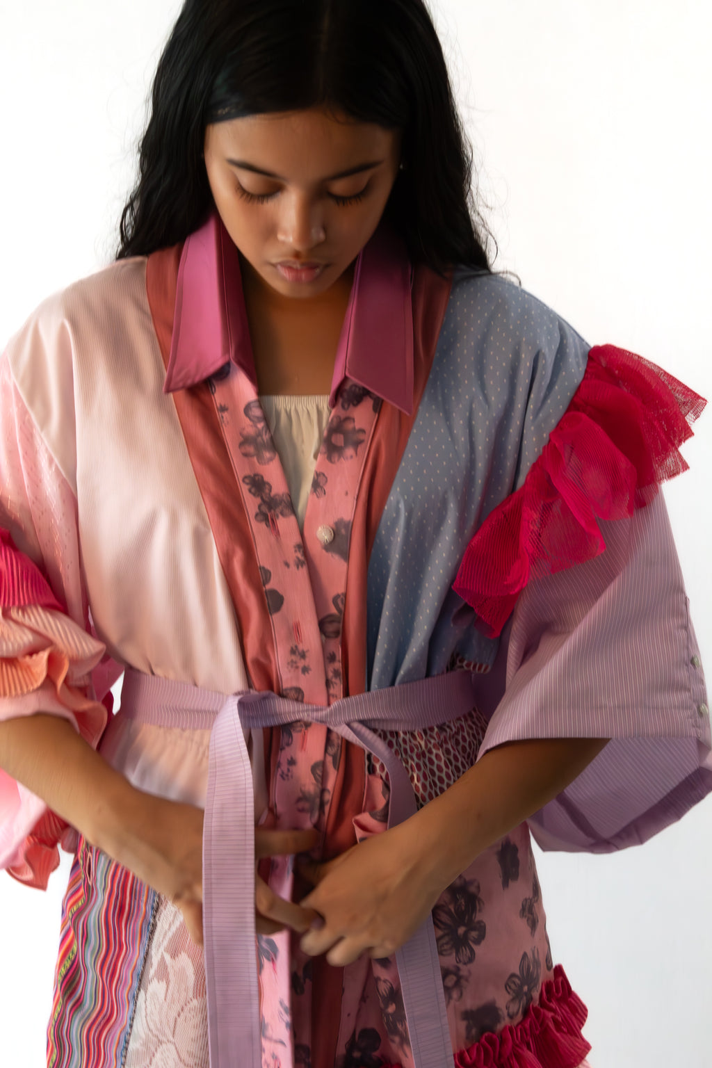 ✦ Gandang Chaos - Exclusive Pink Patchwork Kimono Dress with Cotton Lining