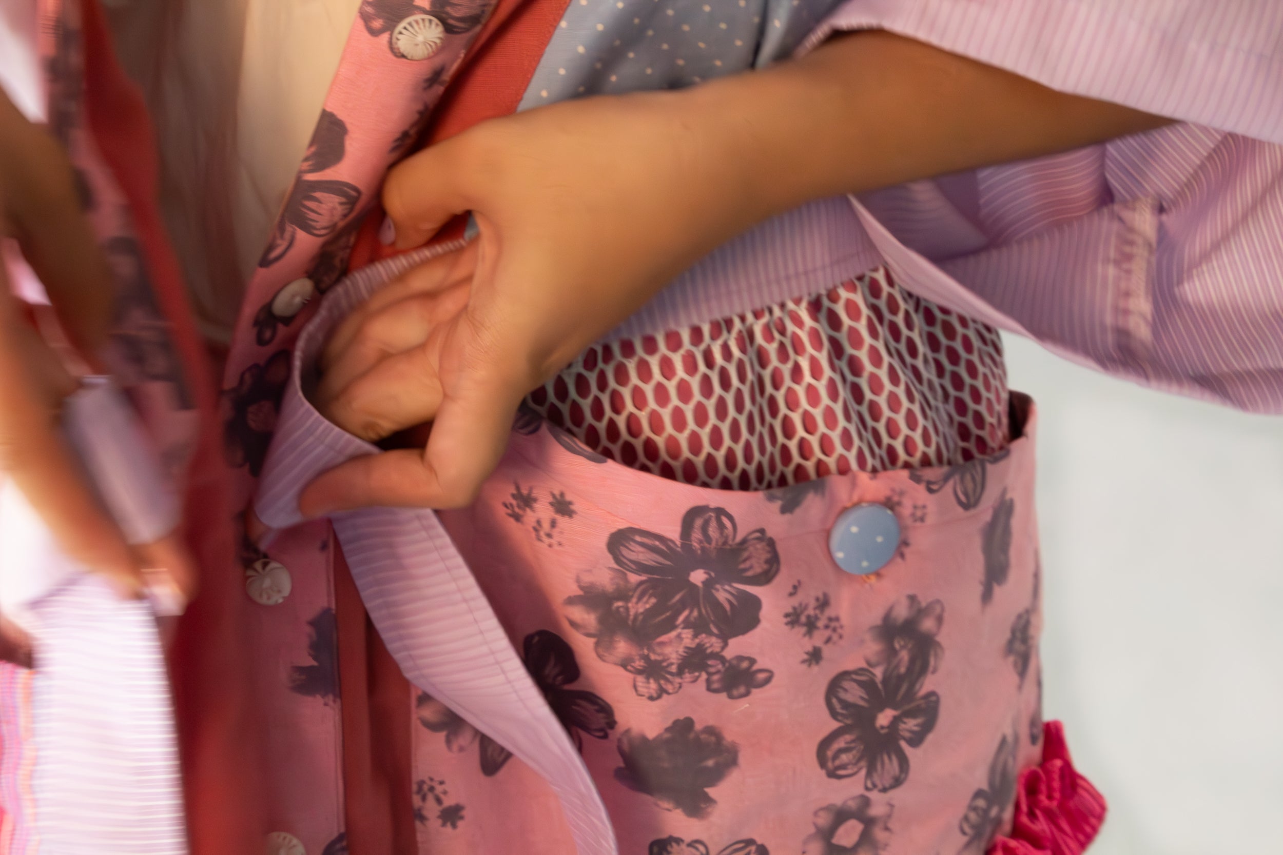 ✦ Gandang Chaos - Exclusive Pink Patchwork Kimono Dress with Cotton Lining