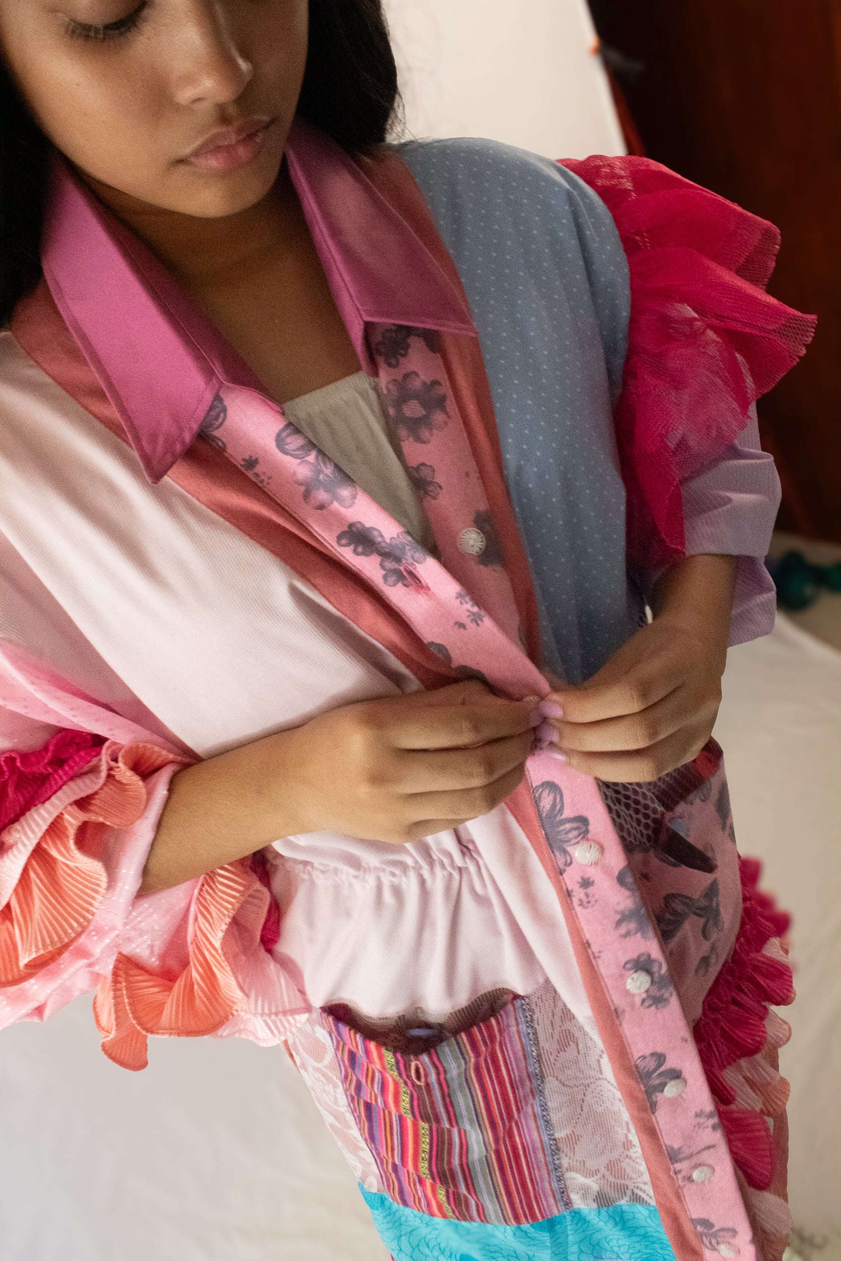 ✦ Gandang Chaos - Exclusive Pink Patchwork Kimono Dress with Cotton Lining