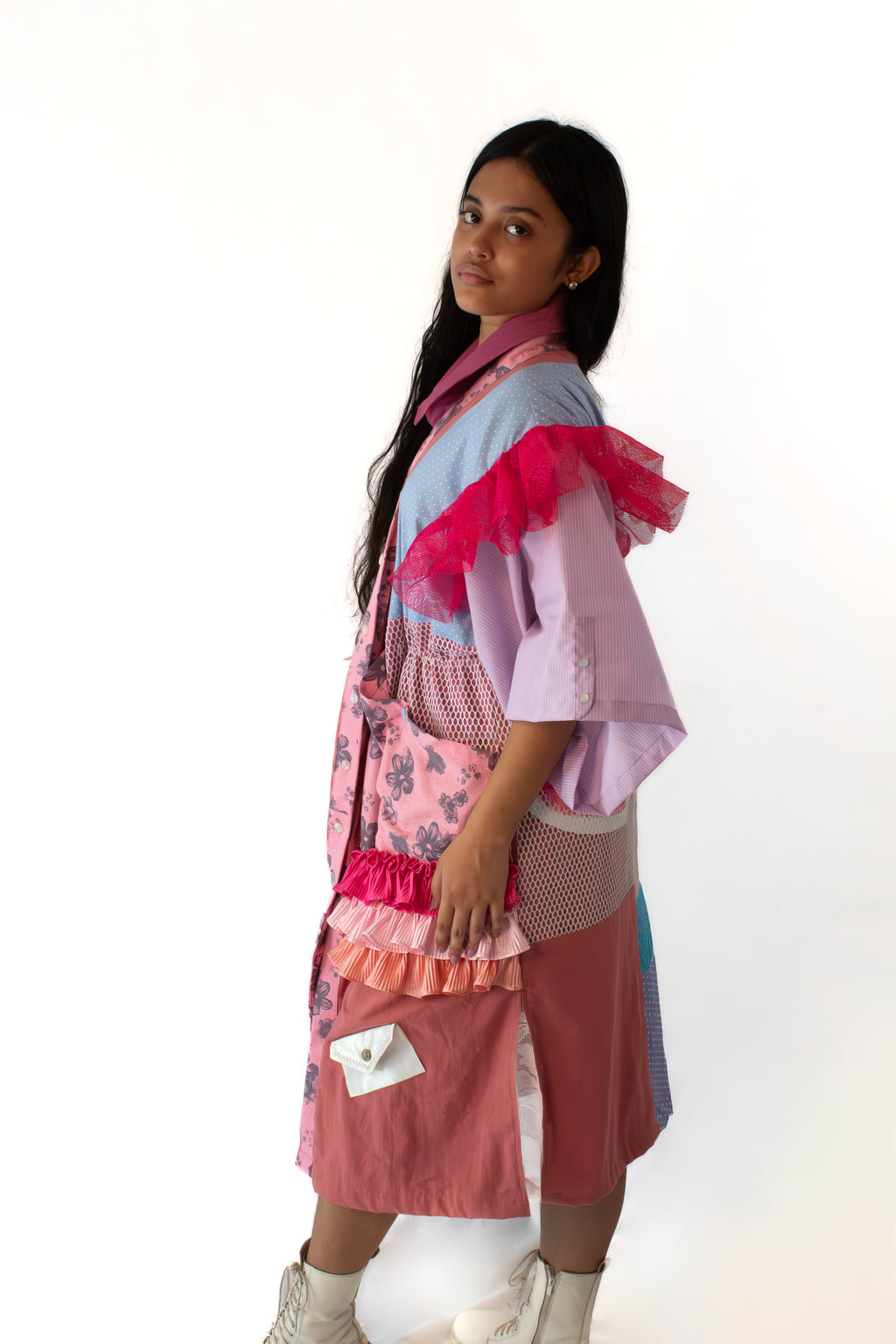 ✦ Gandang Chaos - Exclusive Pink Patchwork Kimono Dress with Cotton Lining
