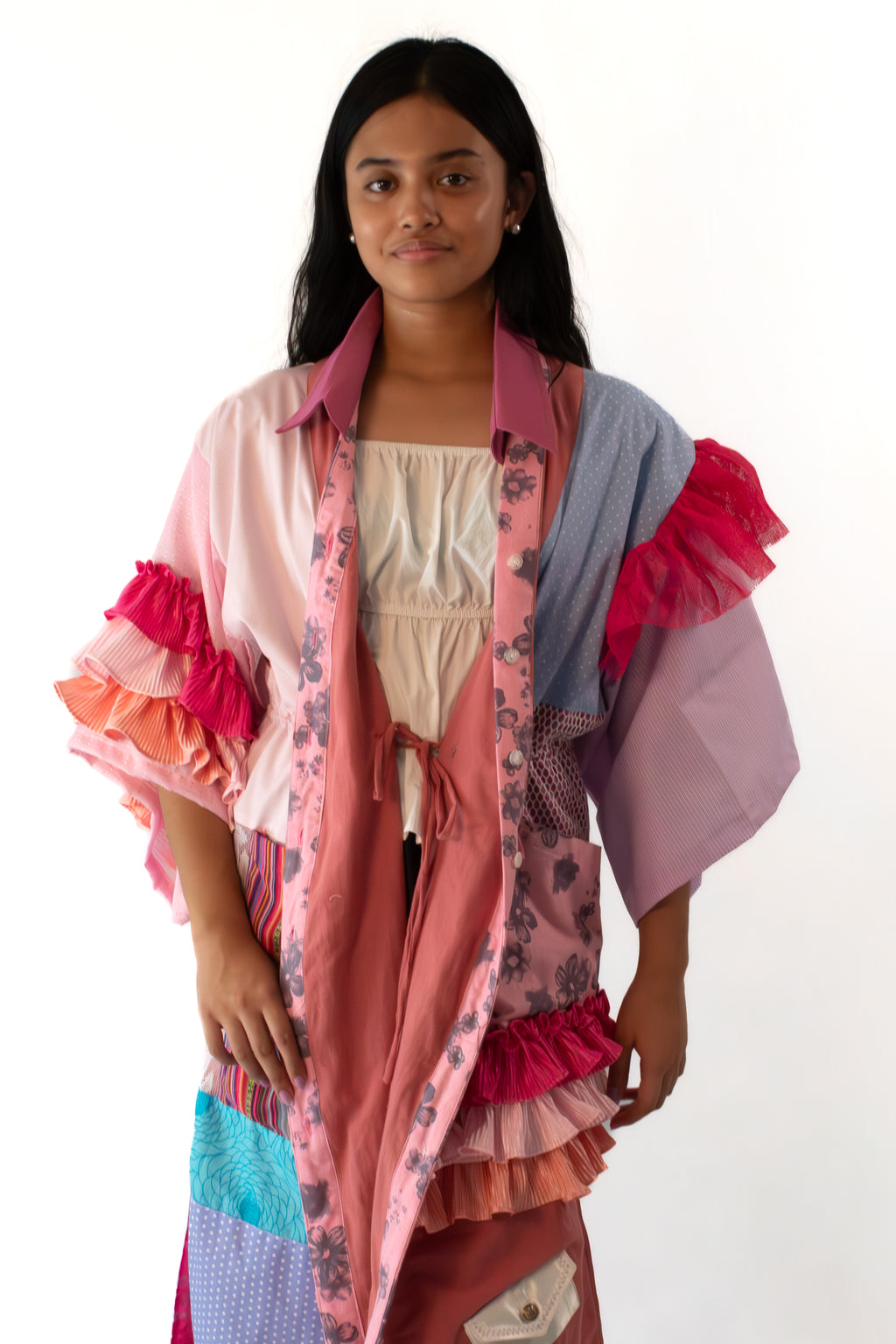 ✦ Gandang Chaos - Exclusive Pink Patchwork Kimono Dress with Cotton Lining