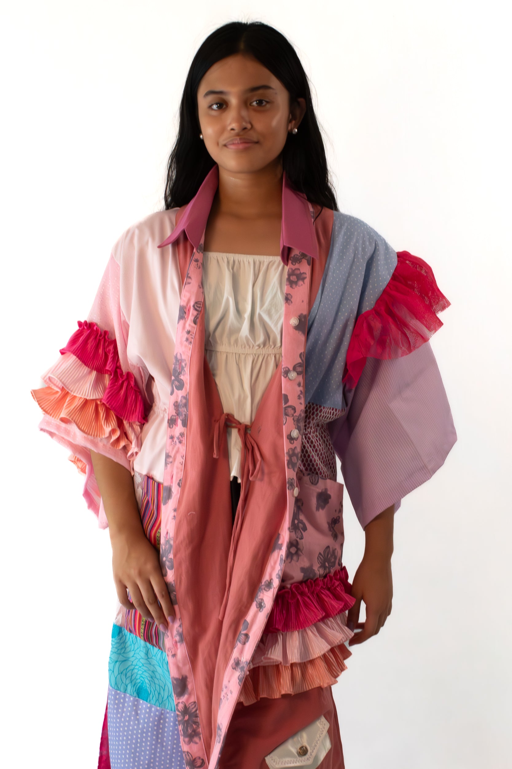 ✦ Gandang Chaos - Exclusive Pink Patchwork Kimono Dress with Cotton Lining