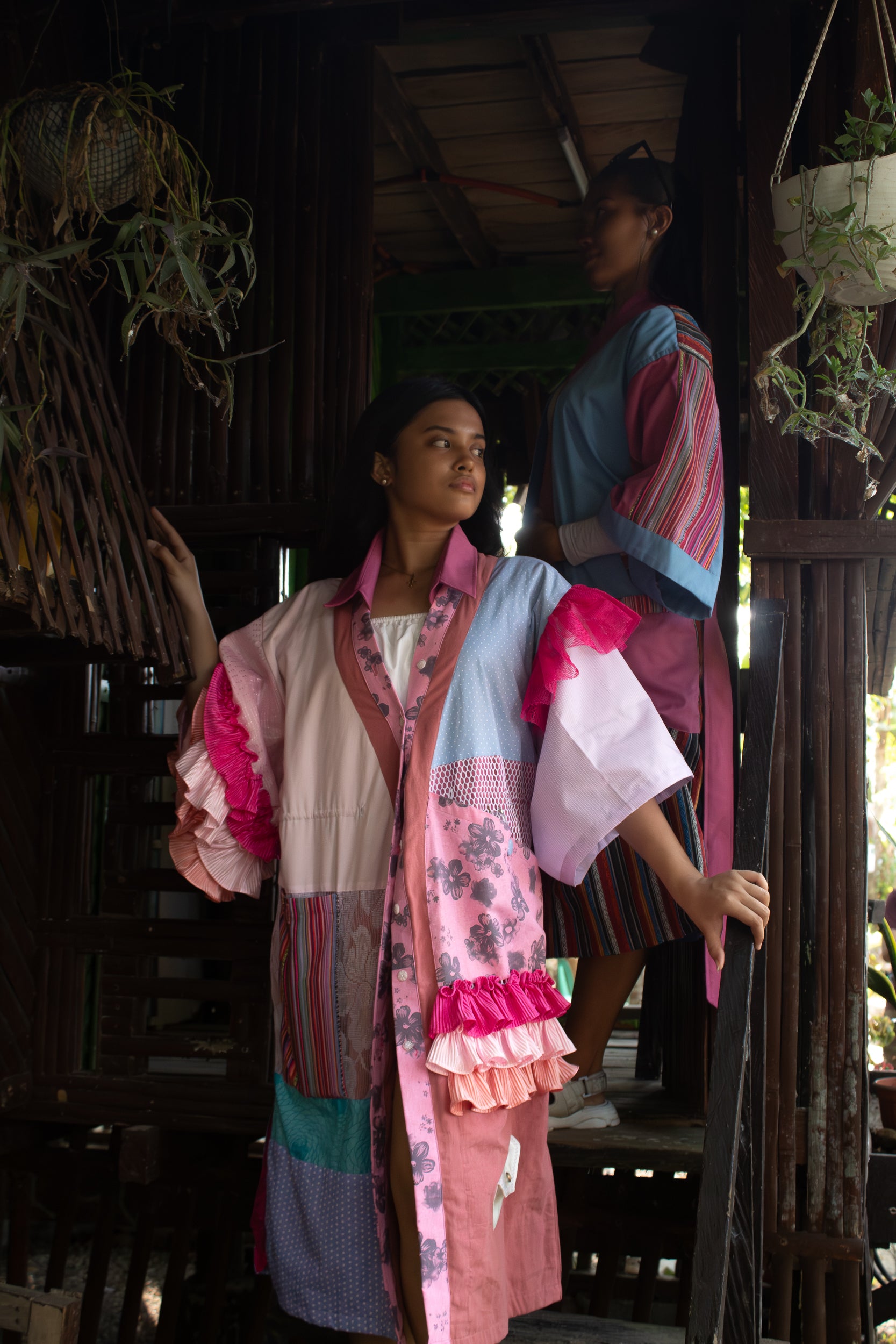 ✦ Gandang Chaos - Exclusive Pink Patchwork Kimono Dress with Cotton Lining