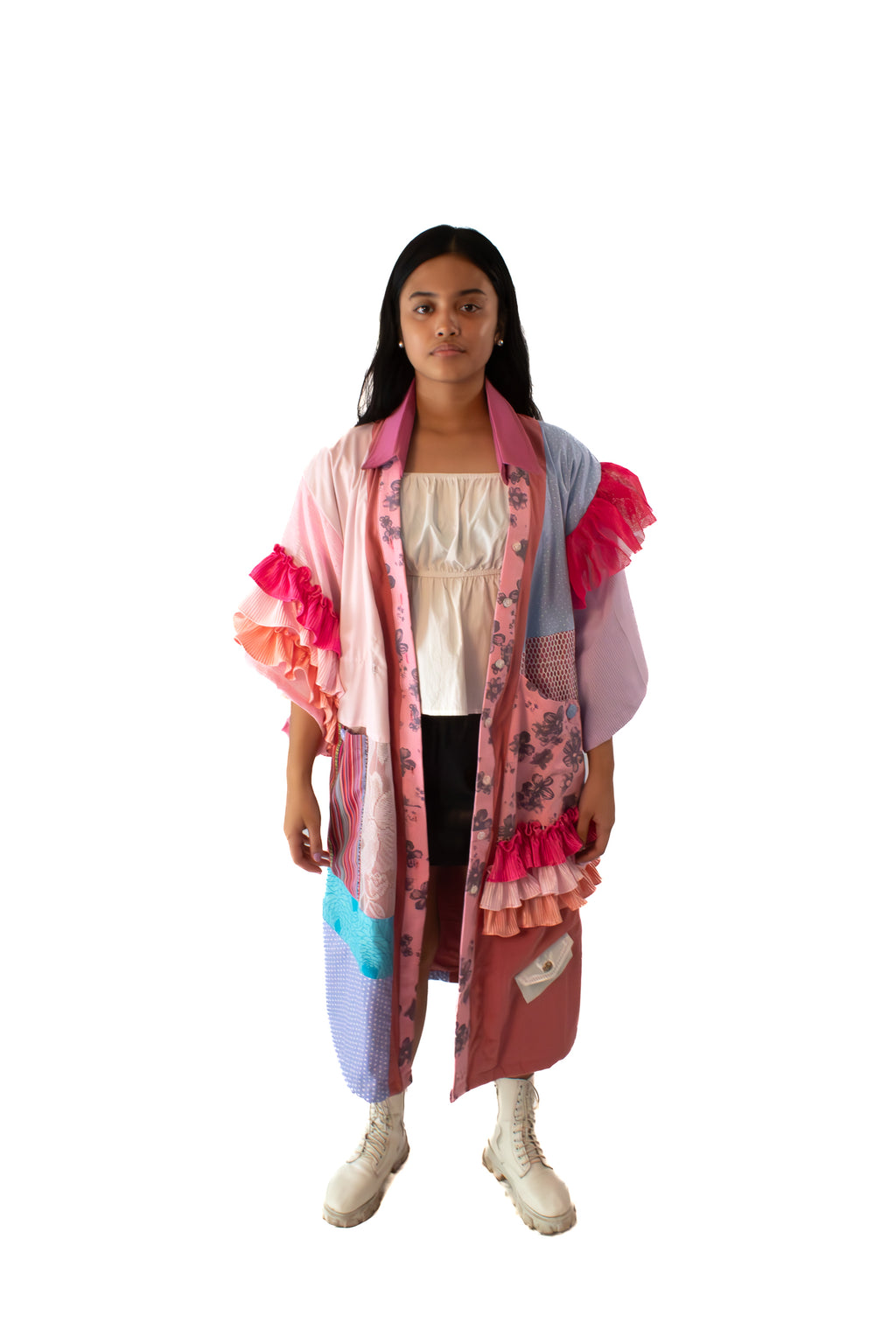 ✦ Gandang Chaos - Exclusive Pink Patchwork Kimono Dress with Cotton Lining