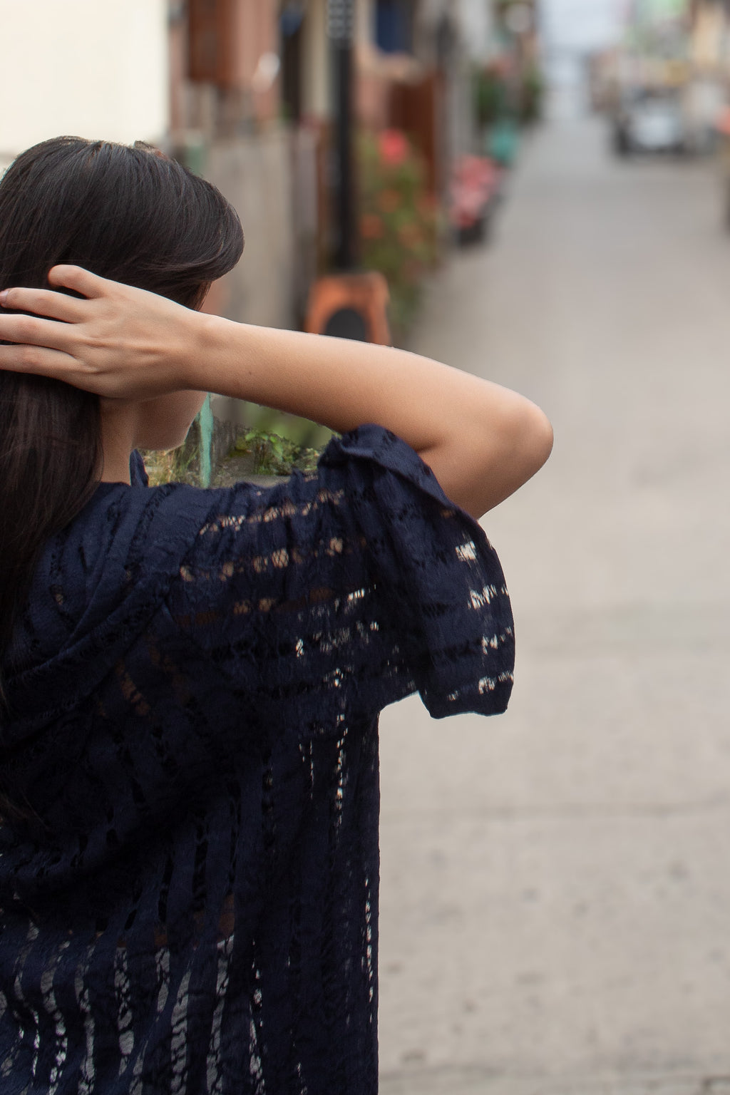✦ Midnight Lace - Lightweight & Open-Weaved Navy Blue Lace Kimono with Hood