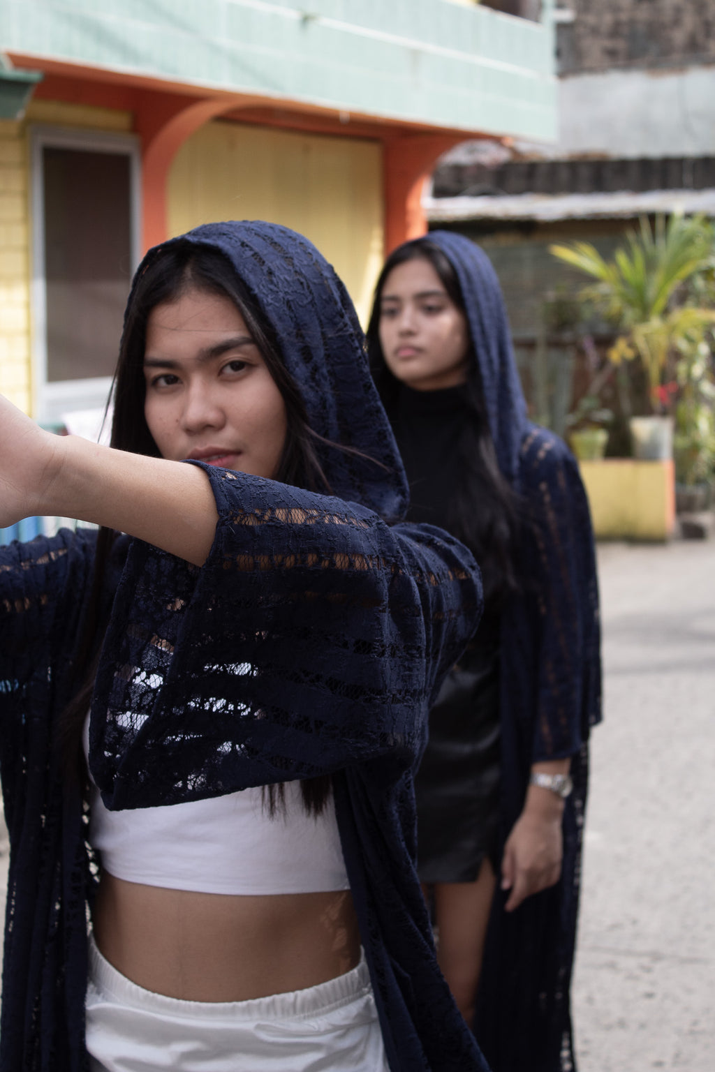 ✦ Midnight Lace - Lightweight & Open-Weaved Navy Blue Lace Kimono with Hood