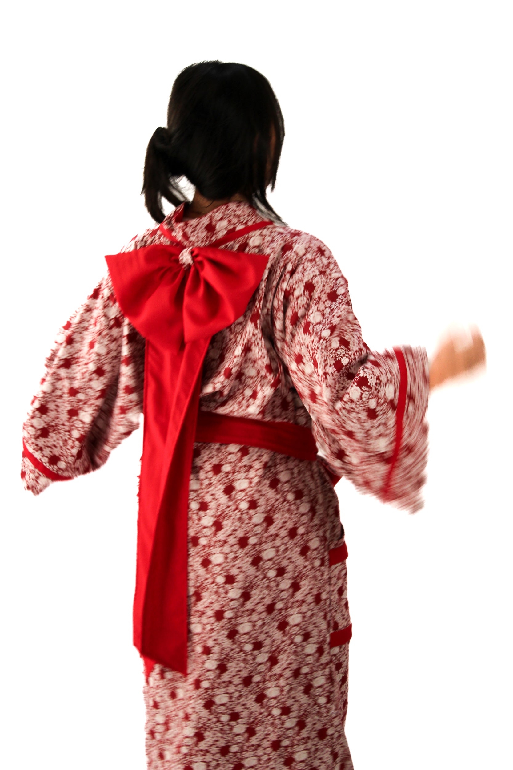 ✦ Twin Blooms - Reversible Floral Red Kimono with Large Ribbon on Back