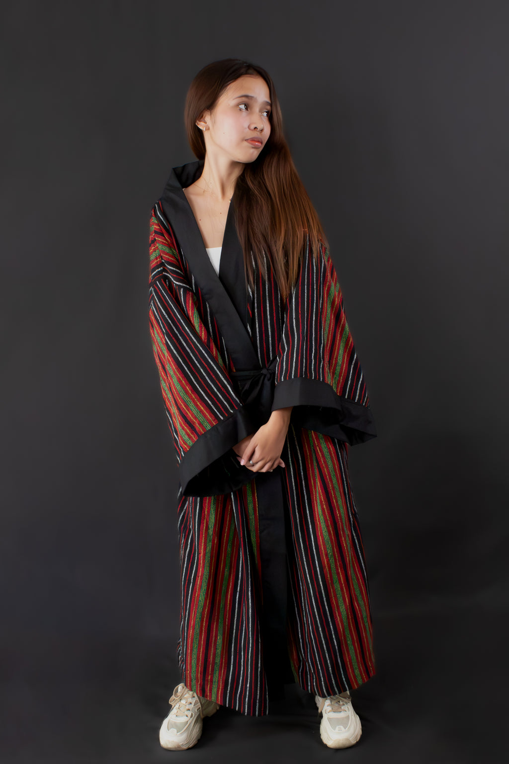 ✦ Tulay Wind - Ethnic Black & Red Striped Kimono