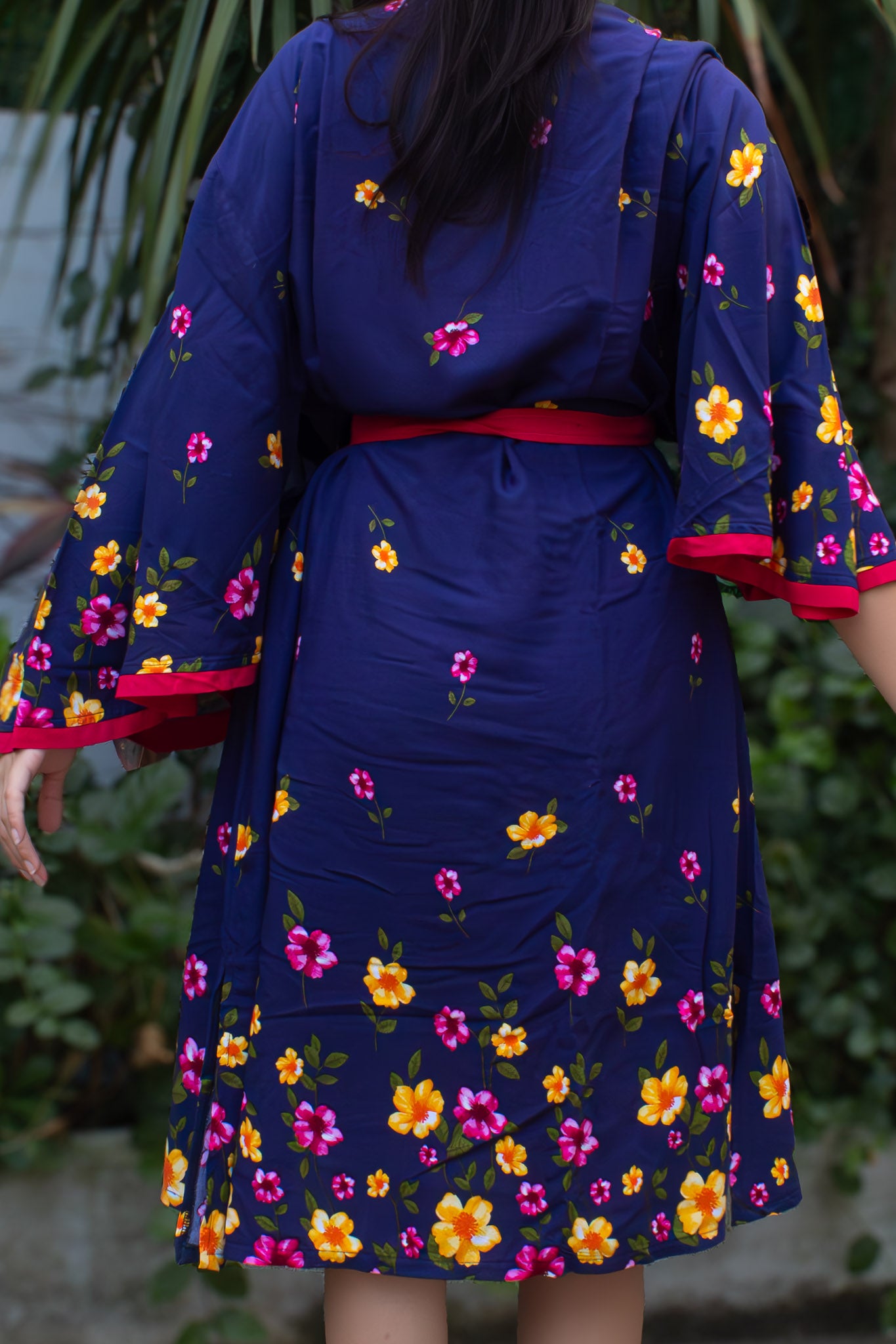 ✦ Midnight Petal Butterfly – Super Soft Navy Blue Floral Cotton Kimono with Butterfly-Sleeves