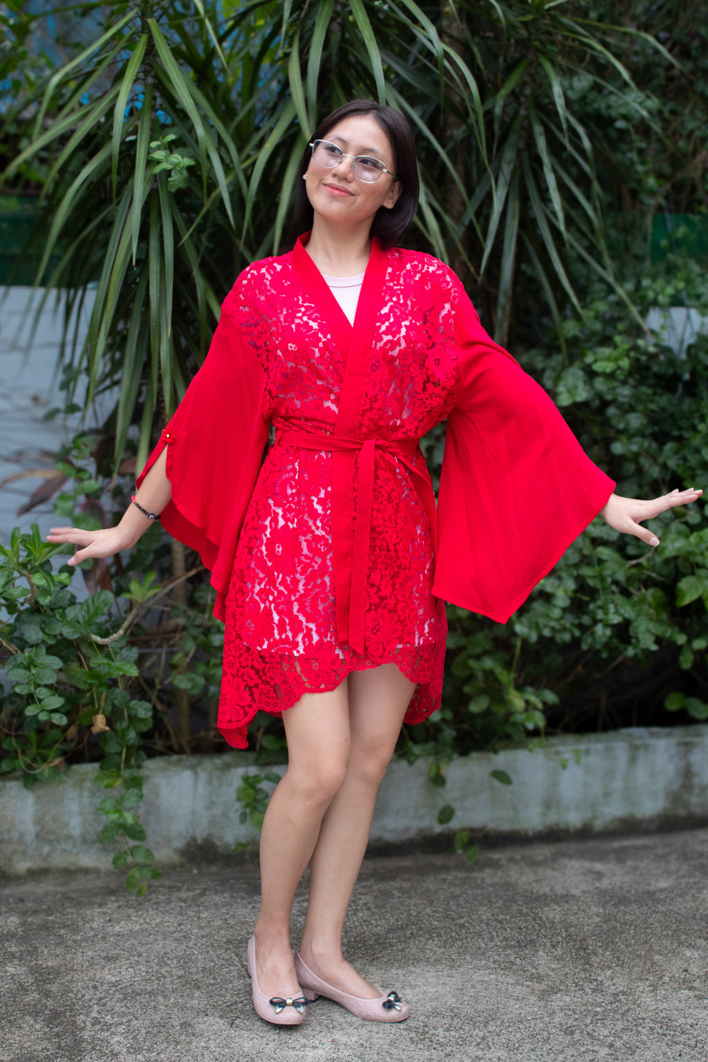 ✦ Festive Flare Red – Bold & Lively Red Lace Kimono with Various Sleeves