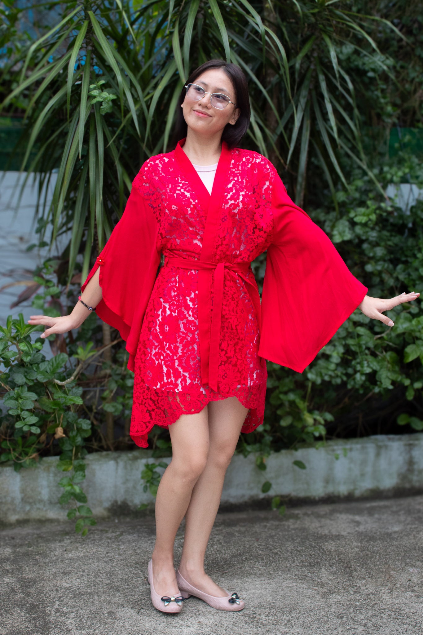 ✦ Festive Flare Red – Bold & Lively Red Lace Kimono with Various Sleeves