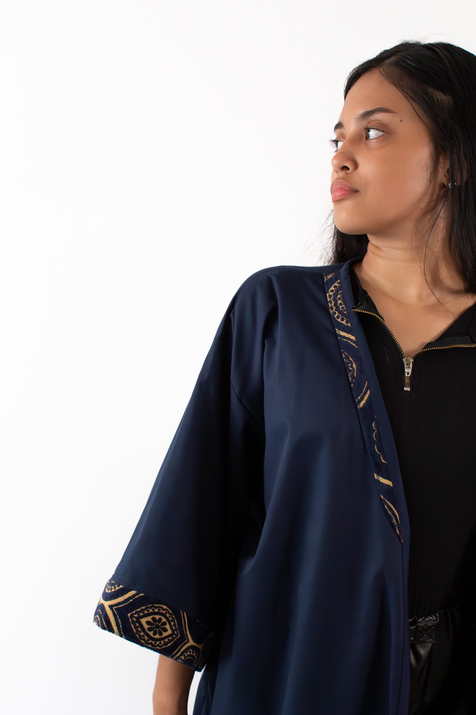 ✦ Twilight Halves - Shiny Maroon and Navy Blue Two-Toned Kimono with Extravagant Details