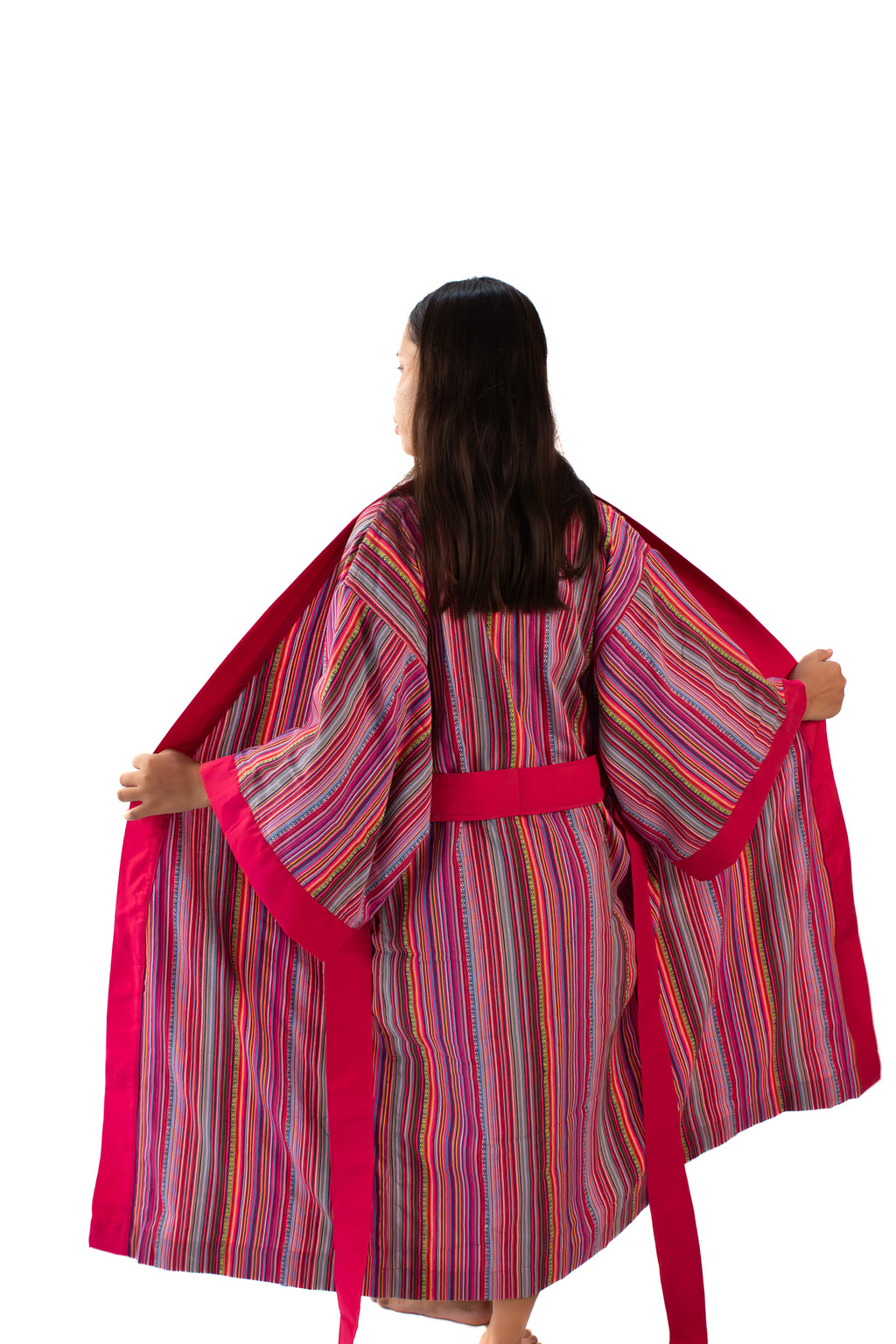 ✦ Trails of Emotions - Vibrant & Bold Colorful Pink Striped Ethnic Kimono