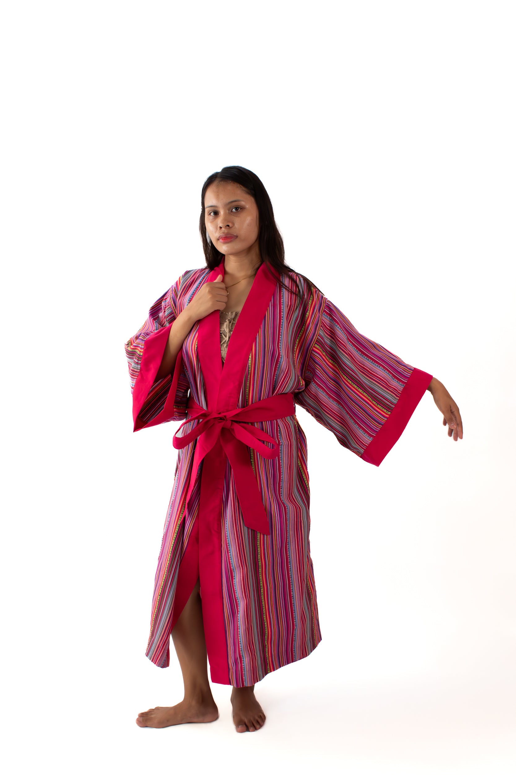 ✦ Trails of Emotions - Lebendiger und kräftiger farbenfroher Kimono im ethnischen Stil mit rosa Streifen