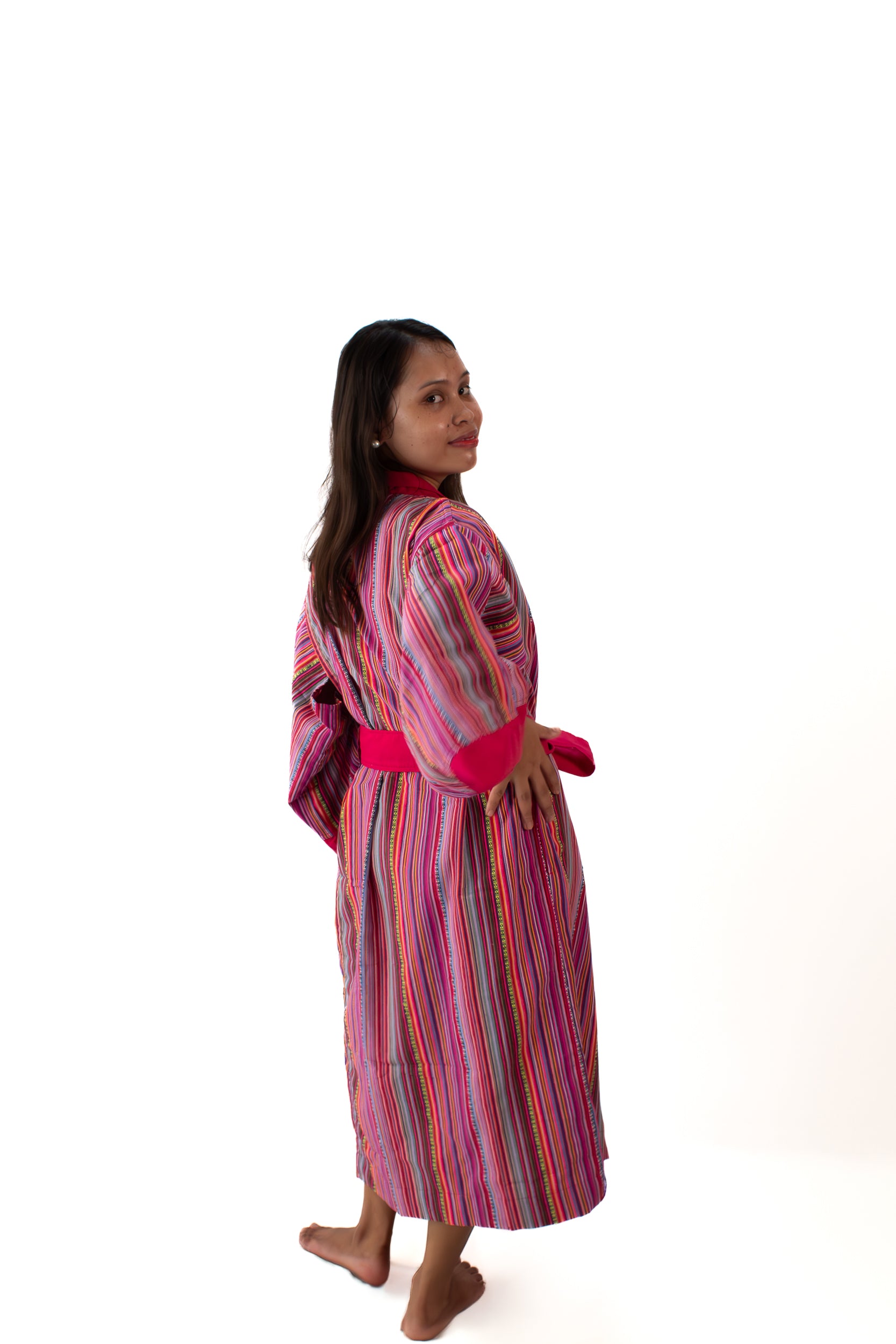 ✦ Trails of Emotions - Lebendiger und kräftiger farbenfroher Kimono im ethnischen Stil mit rosa Streifen
