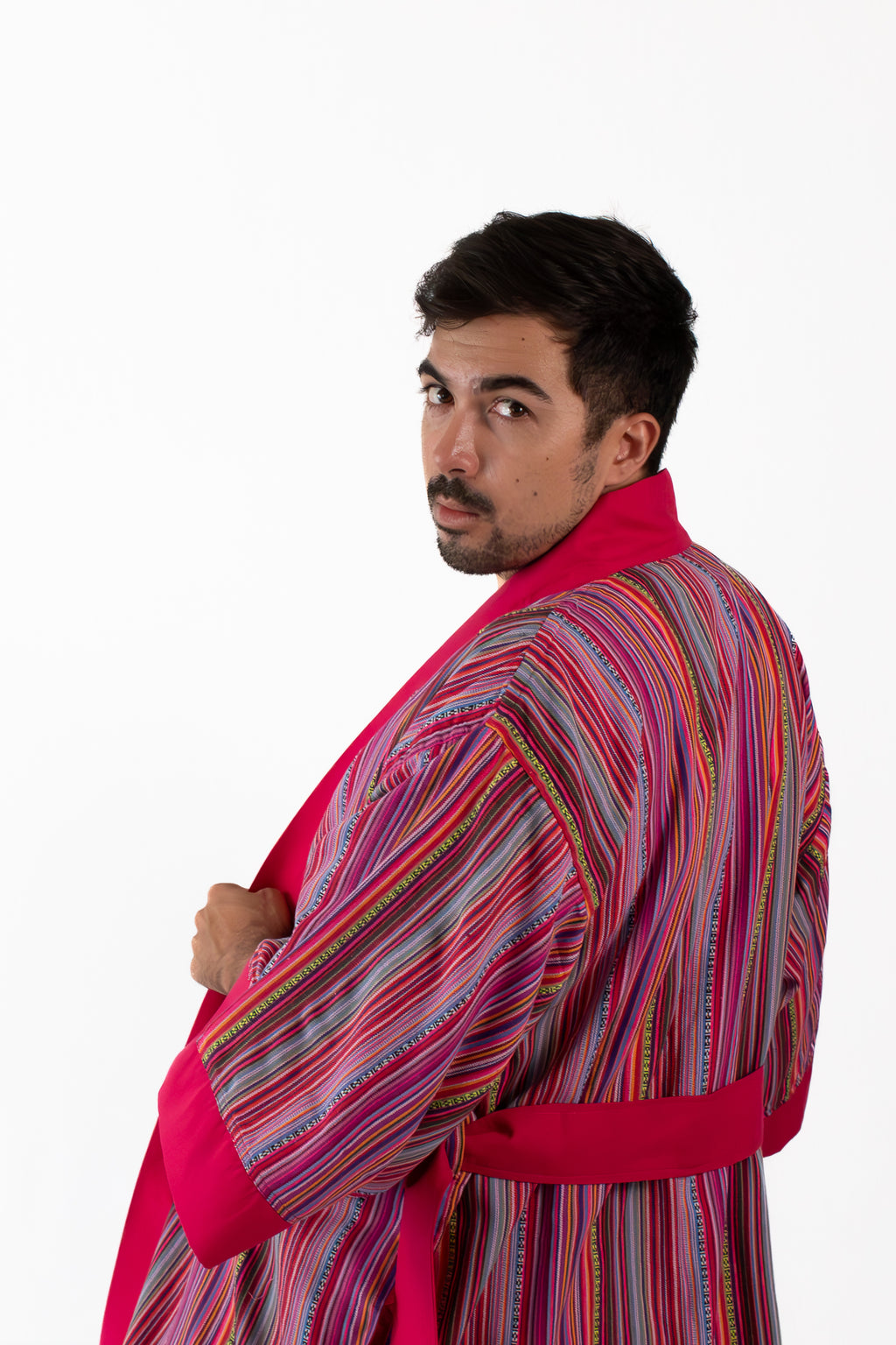 ✦ Trails of Emotions - Vibrant & Bold Colorful Pink Striped Ethnic Kimono