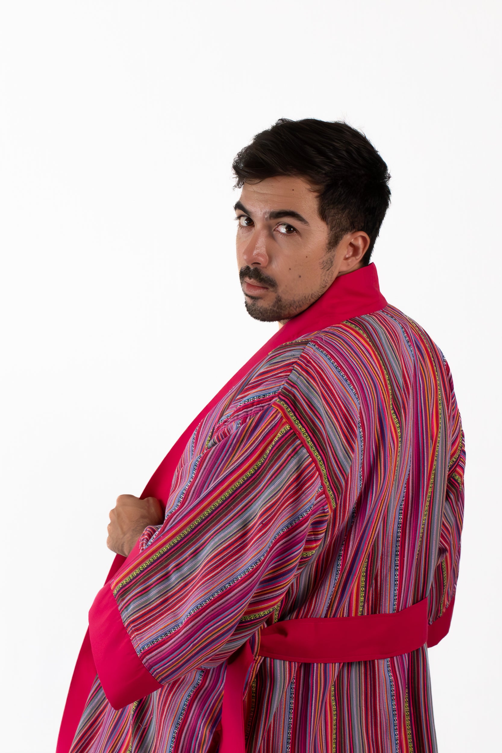 ✦ Trails of Emotions - Lebendiger und kräftiger farbenfroher Kimono im ethnischen Stil mit rosa Streifen