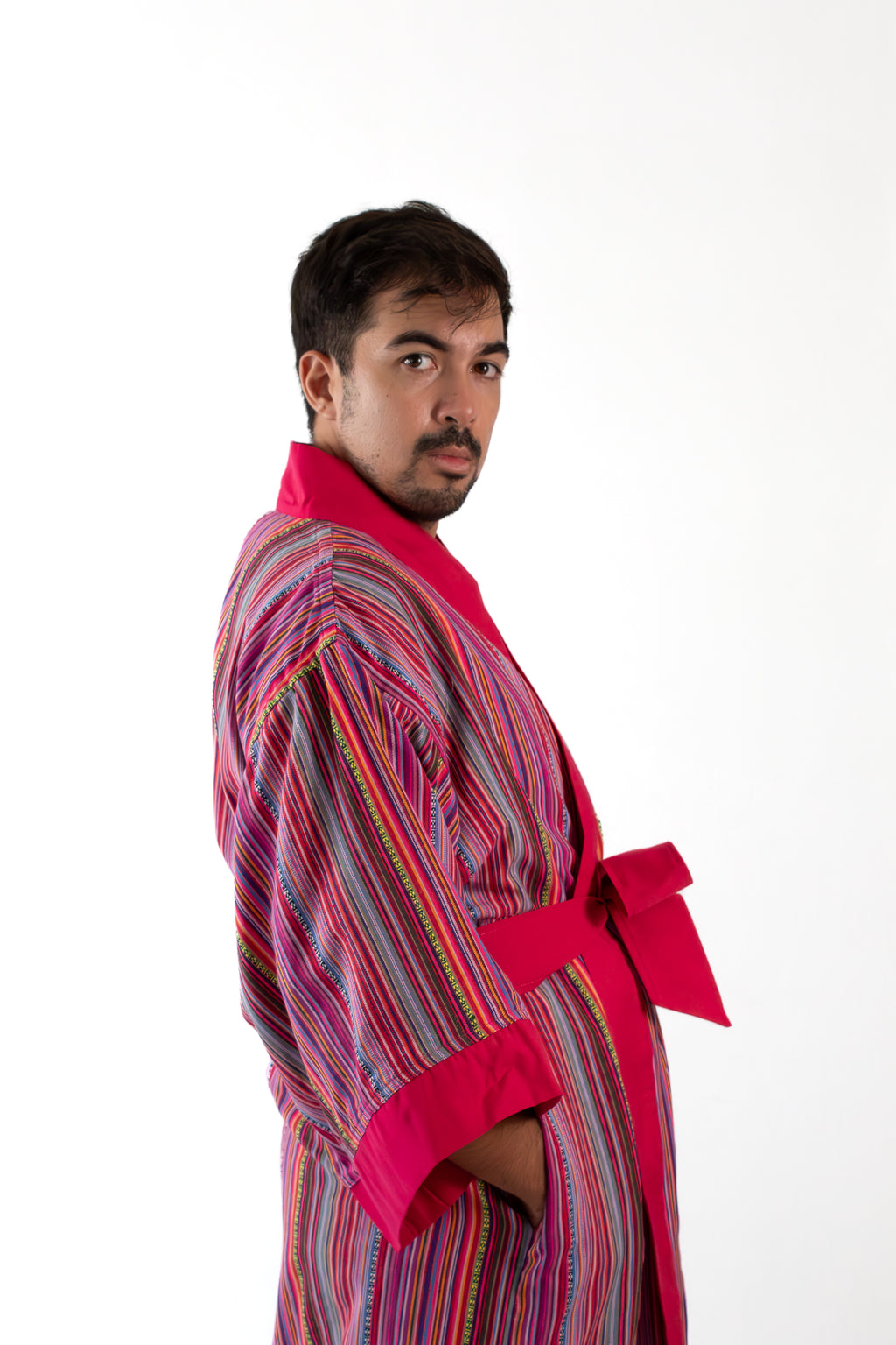 ✦ Trails of Emotions - Vibrant & Bold Colorful Pink Striped Ethnic Kimono