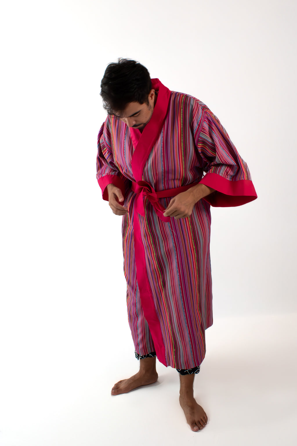 ✦ Trails of Emotions - Vibrant & Bold Colorful Pink Striped Ethnic Kimono