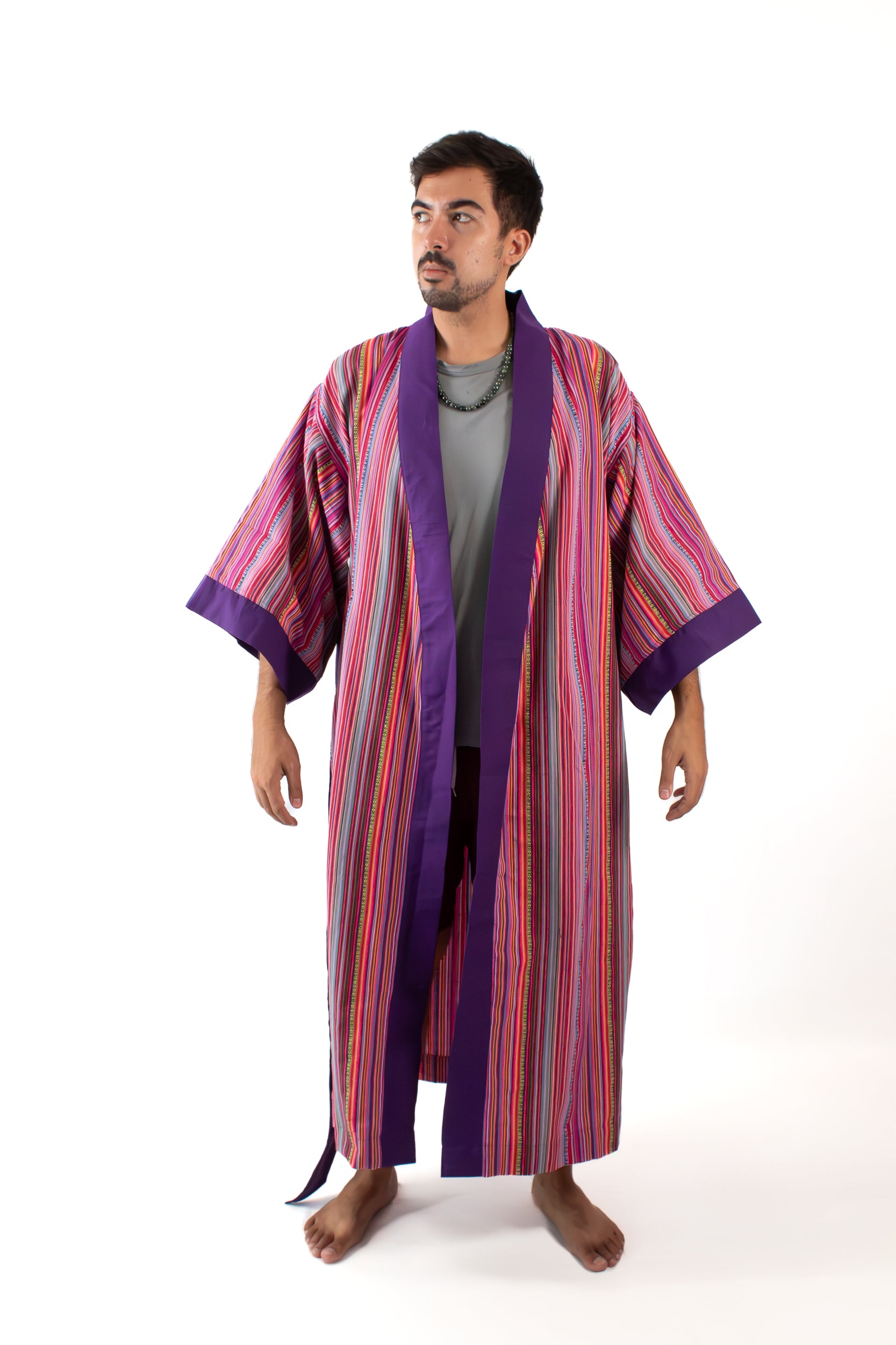 ✦ Trails of Emotions - Lebendiger und kräftiger farbenfroher Kimono im ethnischen Stil mit rosa Streifen