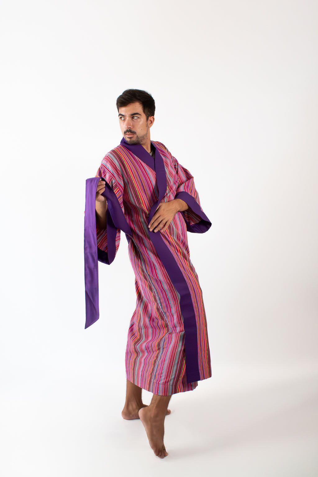 ✦ Trails of Emotions - Vibrant & Bold Colorful Pink Striped Ethnic Kimono