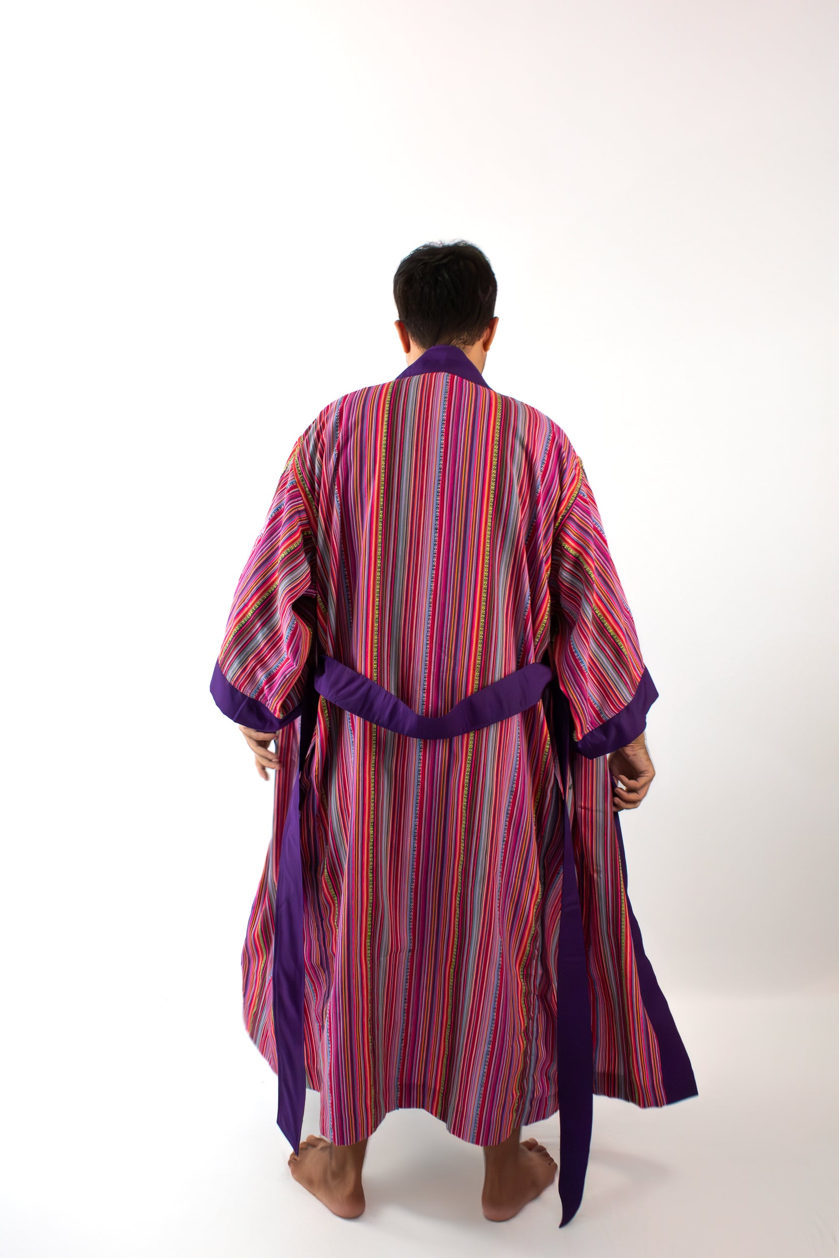 ✦ Trails of Emotions - Lebendiger und kräftiger farbenfroher Kimono im ethnischen Stil mit rosa Streifen