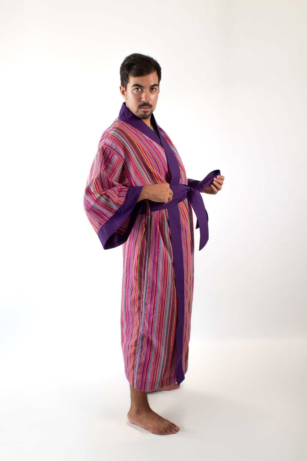 ✦ Trails of Emotions - Vibrant & Bold Colorful Pink Striped Ethnic Kimono