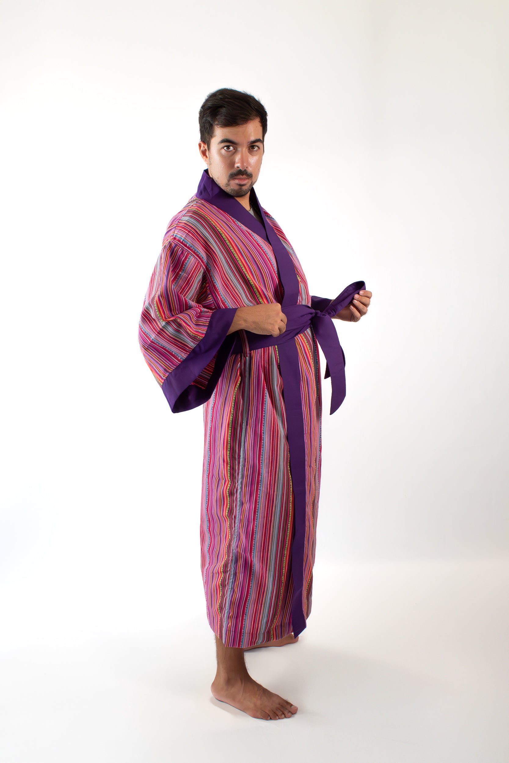 ✦ Trails of Emotions - Lebendiger und kräftiger farbenfroher Kimono im ethnischen Stil mit rosa Streifen
