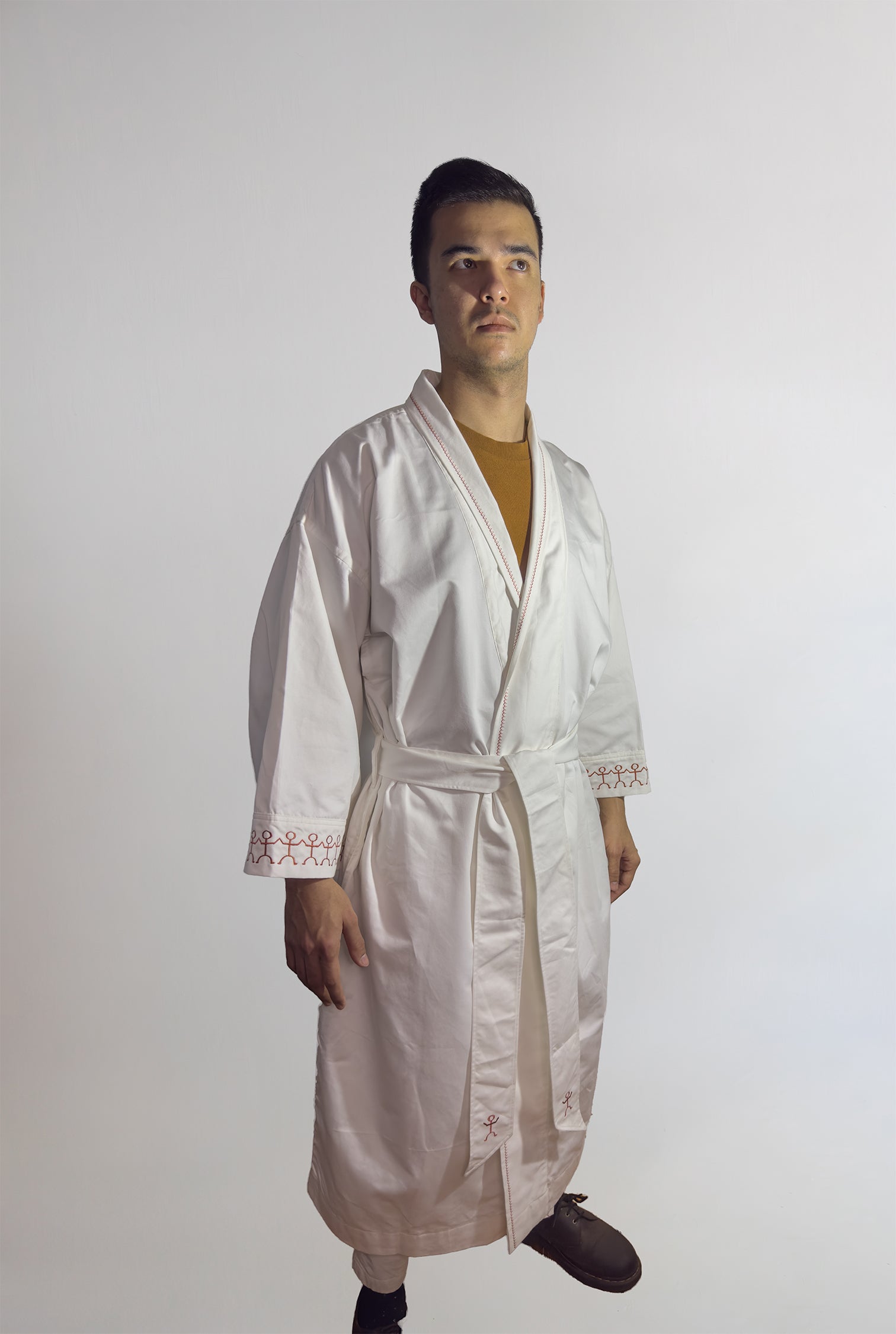 ✦ Summit Harmony - White Upcycled Pure Cotton Kimono with Batok Embroidery