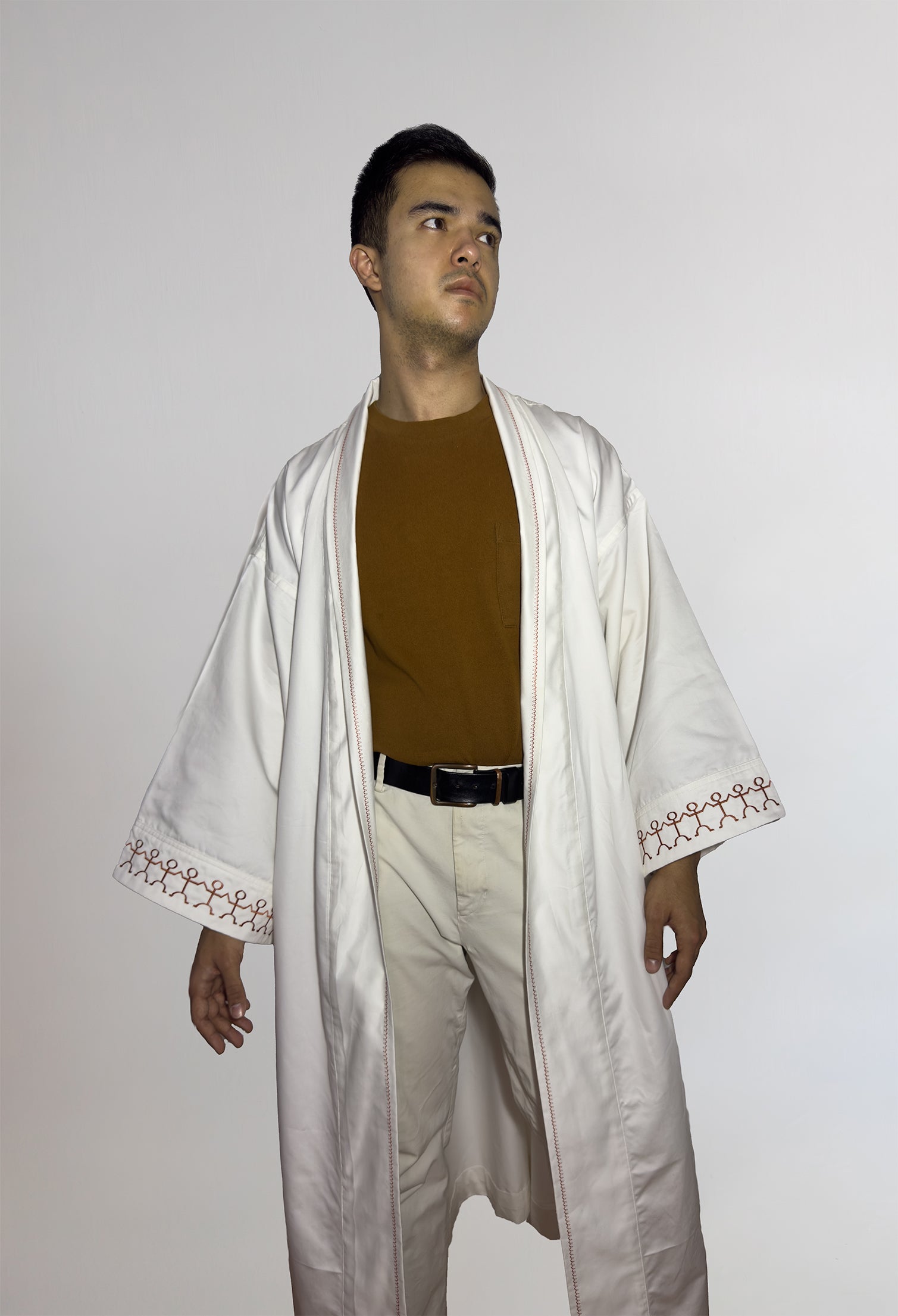 ✦ Summit Harmony - White Upcycled Pure Cotton Kimono with Batok Embroidery